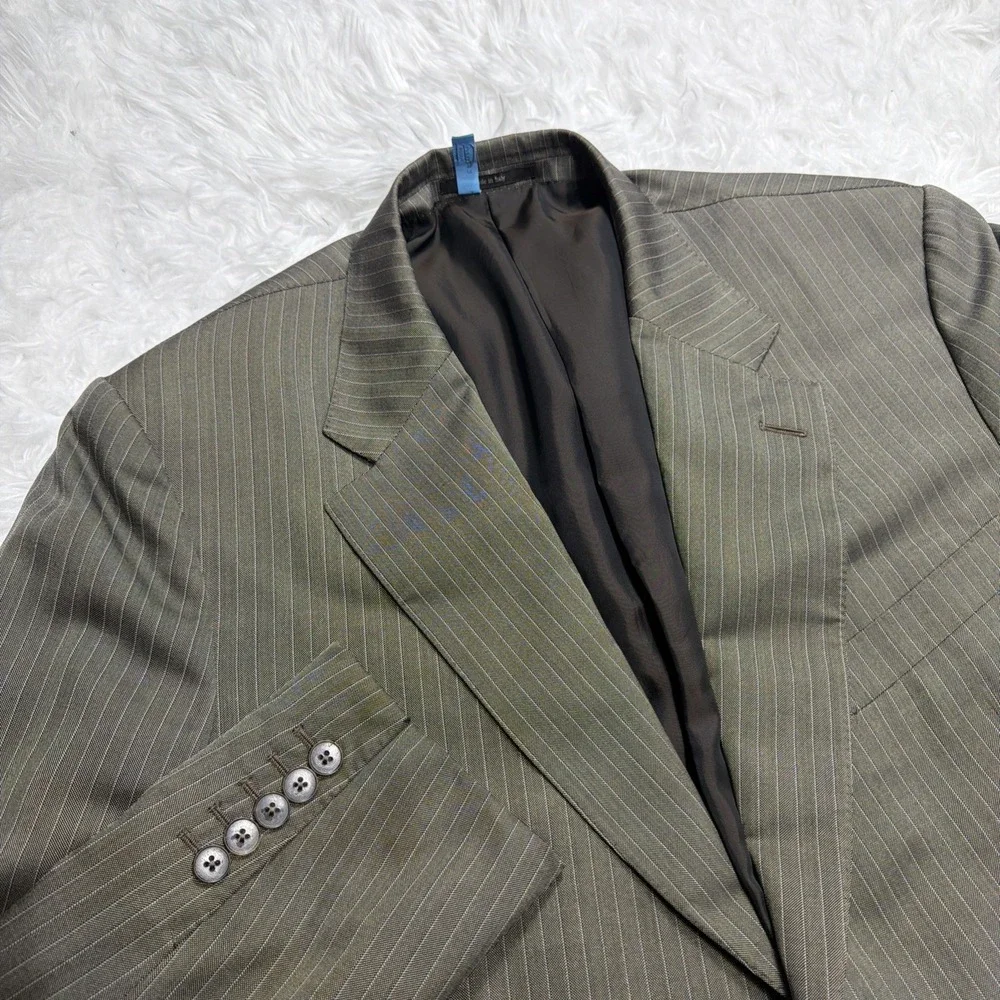 GUCCI Italy Men's Silk Sport Coat Blazer 44L Long Taupe Pinstripe Wedding Formal